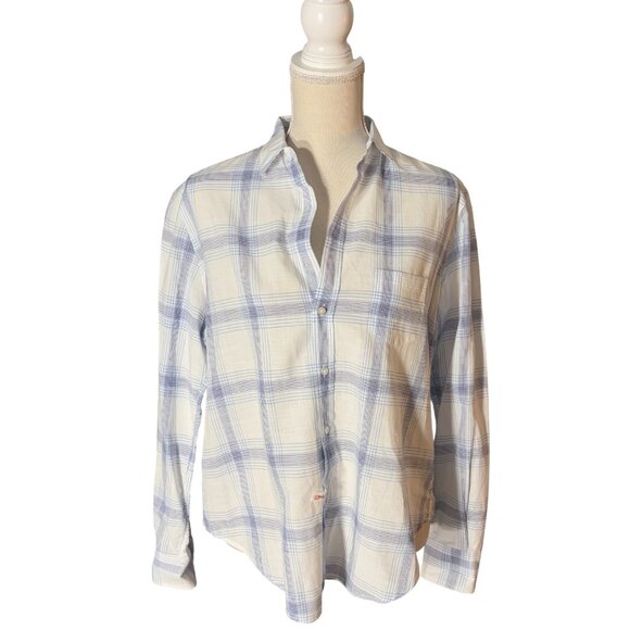 Frank & Eileen - the Eileen Relaxed Button-Up Shirt S small white blue plaid - Picture 1 of 8